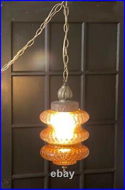 Vintage amber glass swag lamp Rewired light mcm mid century