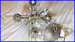 Vintage/antique 4 Light 28 Big, 28 Small Crystals & Brass Chandelier Hanging Lamp