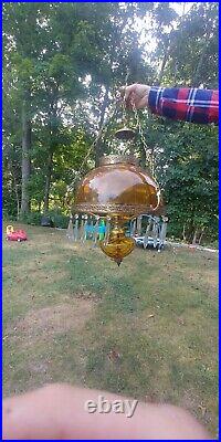 Vintage antique MCM AMBER GLASS HANGING SWAG LAMP