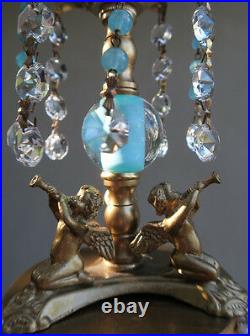 Vintage baby room Chandelier swag Lamp Cherub trumpet crystal brass Glass light