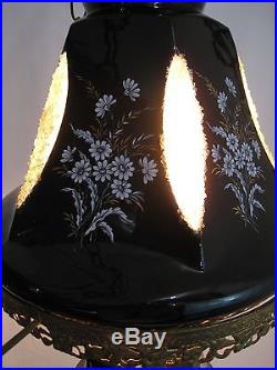 Vintage black ceramic hanging lamp flower pattern great condition