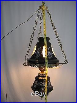 Vintage black ceramic hanging lamp flower pattern great condition