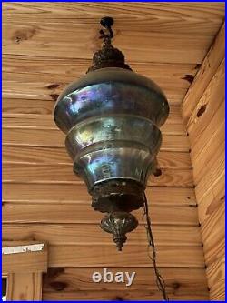 Vintage blue iridescent glass Swag Hanging Lamp