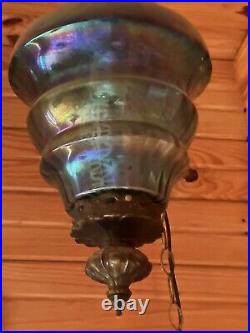 Vintage blue iridescent glass Swag Hanging Lamp