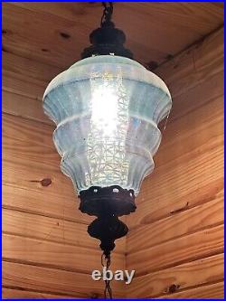 Vintage blue iridescent glass Swag Hanging Lamp