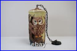 Vintage ceramic owl hanging pendant light lamp MCM mid century modern