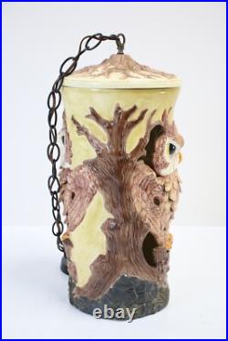 Vintage ceramic owl hanging pendant light lamp MCM mid century modern