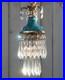 Vintage chandelier Teal Blue Swag Pendant Lamp Crystal Prisms Brass Hanging
