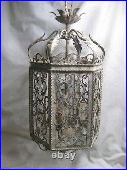 Vintage chandelier hanging lamp ceiling light ornate Gothic MCM 3 lantern decor