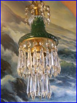 Vintage dark Emerald Green Lady cupcake glass Brass SWAG lamp chandelier crystal