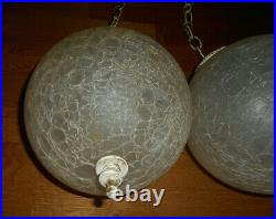 Vintage double hanging swag lights lamps frosted crackle glass globes (LS)