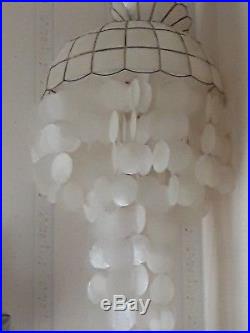 Vintage hanging capiz shell 3 tier Cascade chandilier light lamp decor