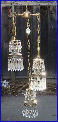 Vintage hanging swag plugin lamp chandelier spelter brass plt. Hollywood Regency