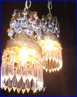 Vintage hanging swag plugin lamp chandelier spelter brass plt. Hollywood Regency Vintage hanging swag plugin lamp chandelier spelter brass plt. Hollywood Regency