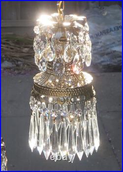 Vintage hanging swag plugin lamp chandelier spelter brass plt. Hollywood Regency