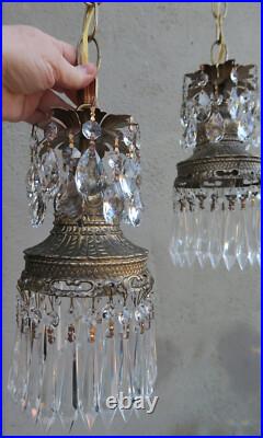Vintage hanging swag plugin lamp chandelier spelter brass plt. Hollywood Regency