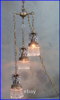 Vintage hanging swag plugin lamp chandelier spelter brass plt. Hollywood Regency