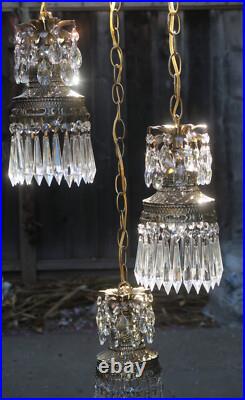 Vintage hanging swag plugin lamp chandelier spelter brass plt. Hollywood Regency