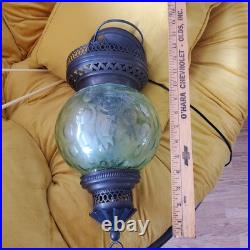Vintage hardwire MCM Green Globe Hanging Swag Lamp