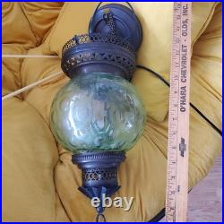 Vintage hardwire MCM Green Globe Hanging Swag Lamp