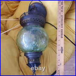 Vintage hardwire MCM Green Globe Hanging Swag Lamp