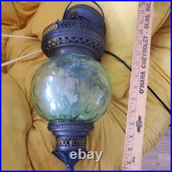 Vintage hardwire MCM Green Globe Hanging Swag Lamp