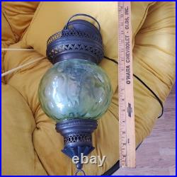 Vintage hardwire MCM Green Globe Hanging Swag Lamp