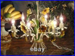 Vintage italian TOLEWARE CHANDELIER SWAG LAMP 6 arm 18 1/2 tall x 22 rd