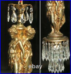 Vintage lady hanging brass spelter Lamp Crystal Chandelier Three Graces Greek