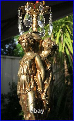 Vintage lady hanging brass spelter Lamp Crystal Chandelier Three Graces Greek