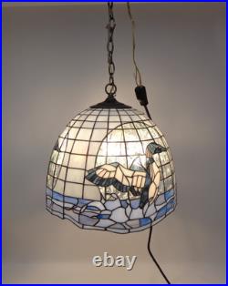 Vintage large Tiffany Style Stained Glass Duck Hanging Lamp 16 Diameter