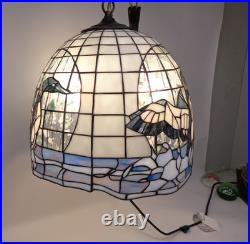 Vintage large Tiffany Style Stained Glass Duck Hanging Lamp 16 Diameter