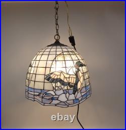 Vintage large Tiffany Style Stained Glass Duck Hanging Lamp 16 Diameter
