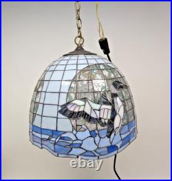 Vintage large Tiffany Style Stained Glass Duck Hanging Lamp 16 Diameter