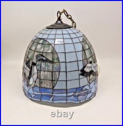 Vintage large Tiffany Style Stained Glass Duck Hanging Lamp 16 Diameter