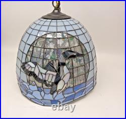 Vintage large Tiffany Style Stained Glass Duck Hanging Lamp 16 Diameter