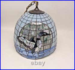 Vintage large Tiffany Style Stained Glass Duck Hanging Lamp 16 Diameter