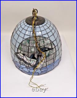 Vintage large Tiffany Style Stained Glass Duck Hanging Lamp 16 Diameter