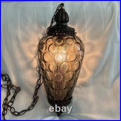 Vintage large green glass hanging swag tear drop pendant chain light lamp 21