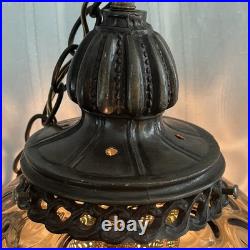 Vintage large green glass hanging swag tear drop pendant chain light lamp 21