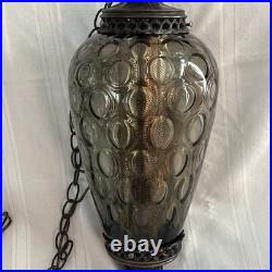 Vintage large green glass hanging swag tear drop pendant chain light lamp 21