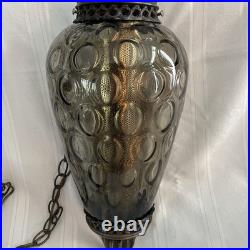 Vintage large green glass hanging swag tear drop pendant chain light lamp 21