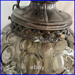 Vintage large green glass hanging swag tear drop pendant chain light lamp 21