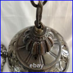 Vintage large green glass hanging swag tear drop pendant chain light lamp 21