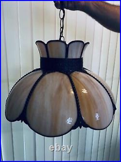 Vintage large slag Stained glass carmel hanging Ceiling lamp 19