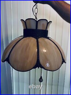 Vintage large slag Stained glass carmel hanging Ceiling lamp 19