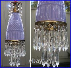 Vintage lavender Amethyst Lady cupcake glass crystal Brass SWAG lamp chandelier