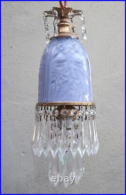 Vintage lavender Lady cupcake glass crystal Brass SWAG lamp chandelier