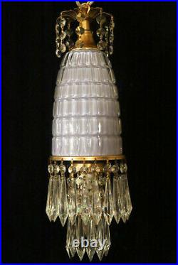 Vintage lavender Lady cupcake glass crystal Brass SWAG lamp chandelier Lilac
