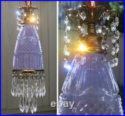 Vintage lavender Lady cupcake glass crystal Brass SWAG lamp chandelier purple